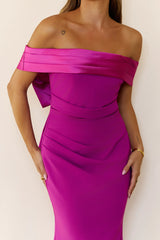 The Sleek Soirée Off Shoulder Maxi Dress Plum
