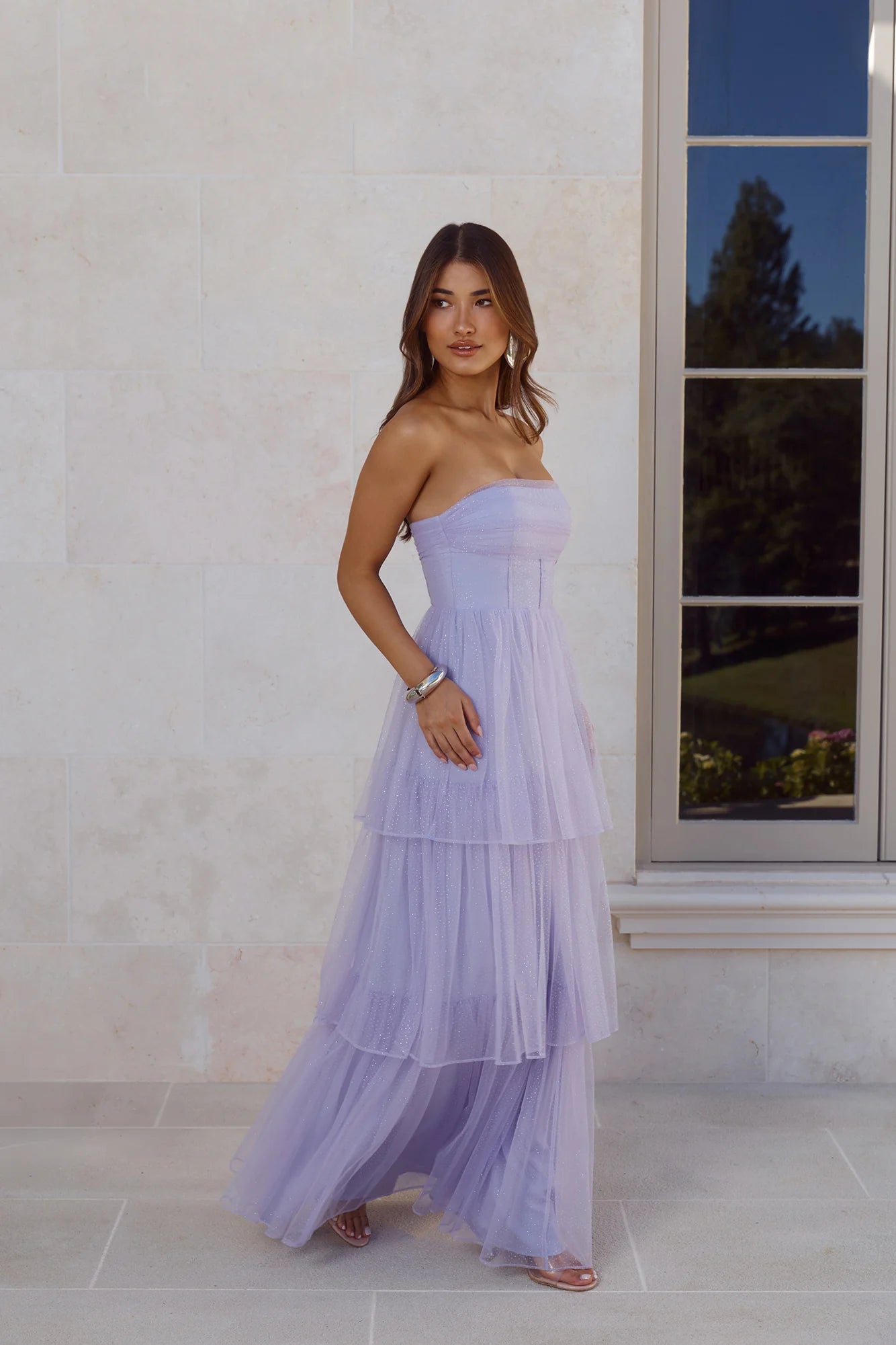 Premiere Glam Strapless Tulle Maxi Dress Lilac