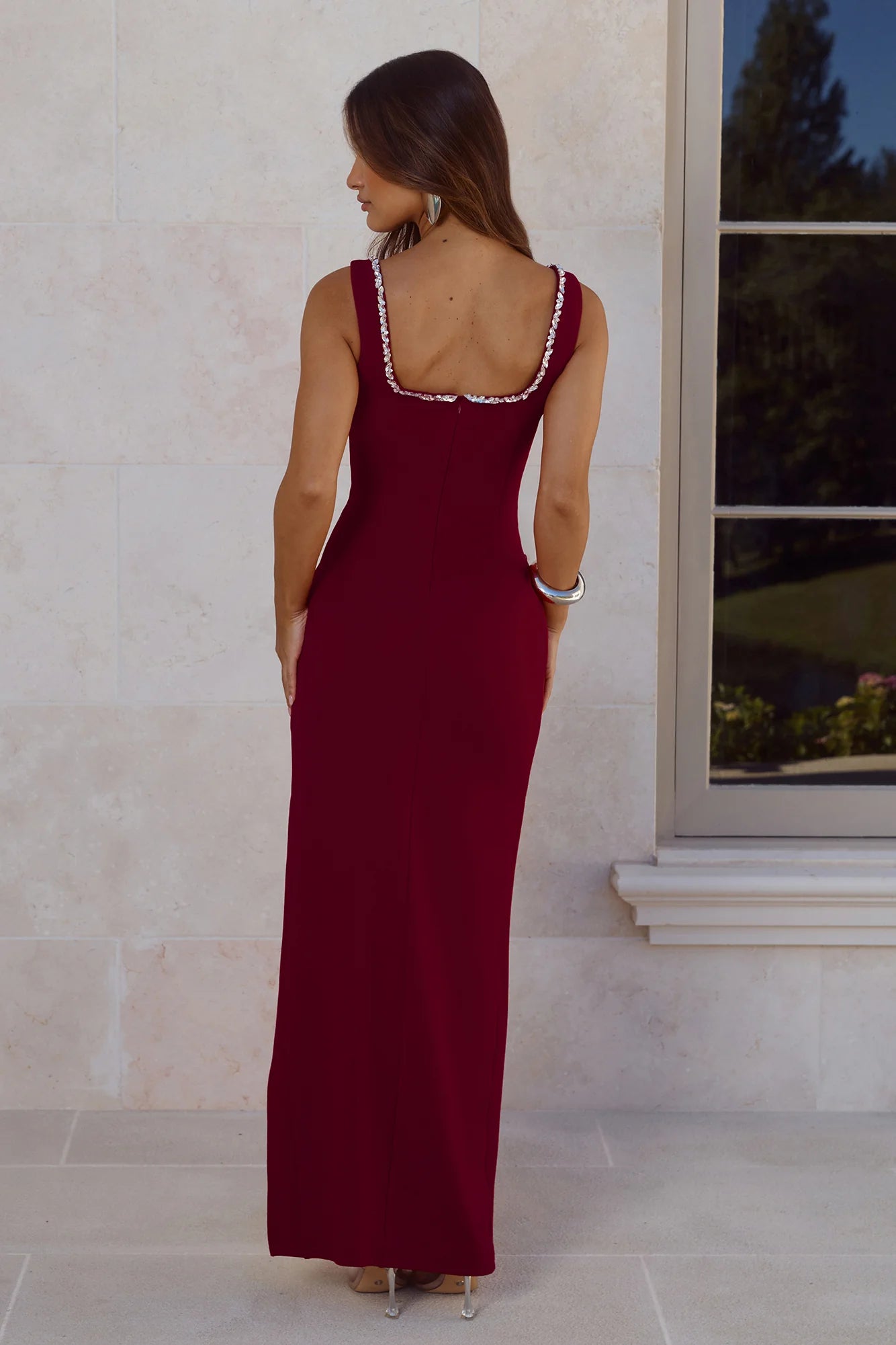 Exotic Soirée Maxi Dress Wine