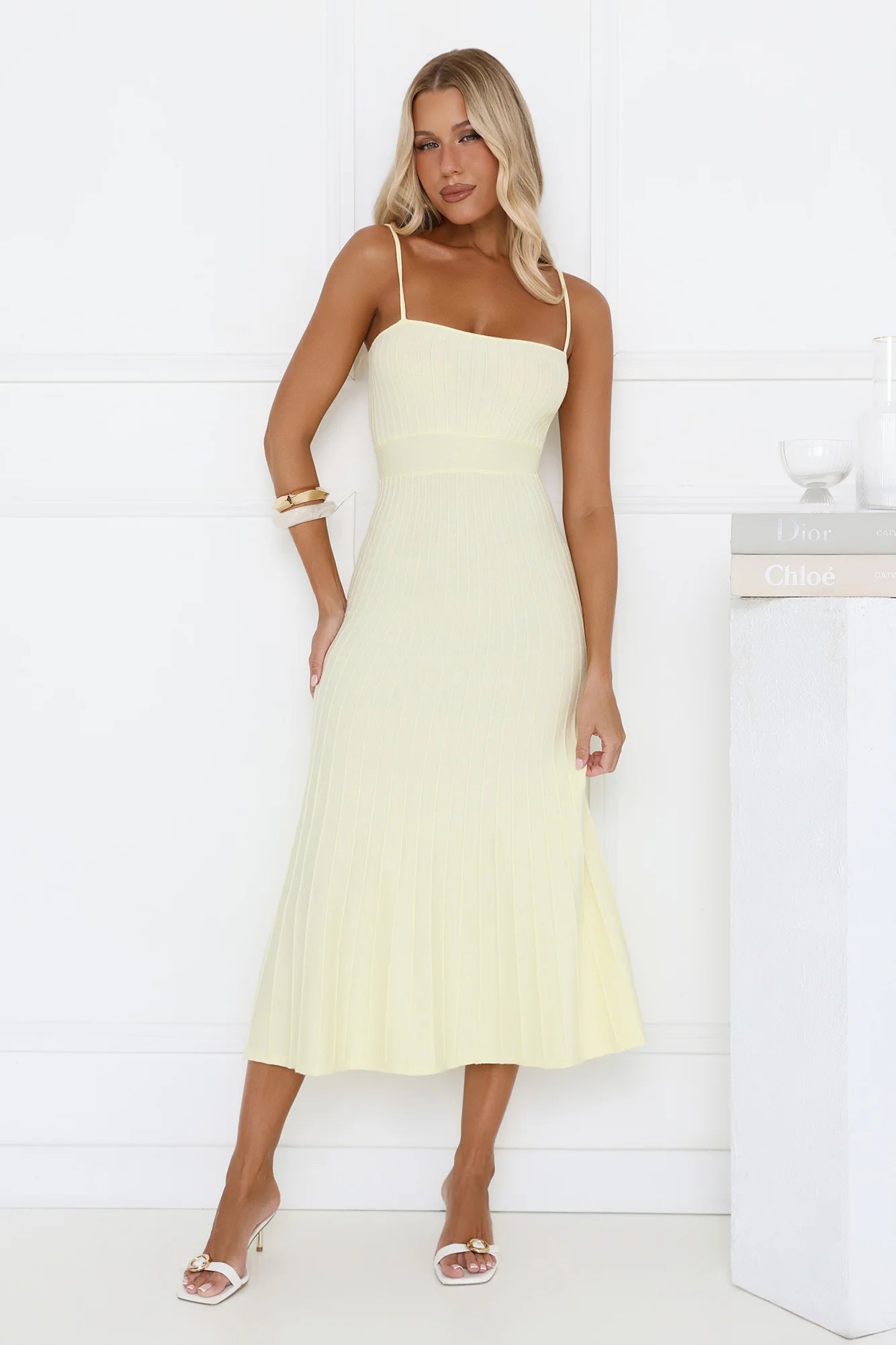 Tennis Club Knit Pleated Midi Dress Yellow
