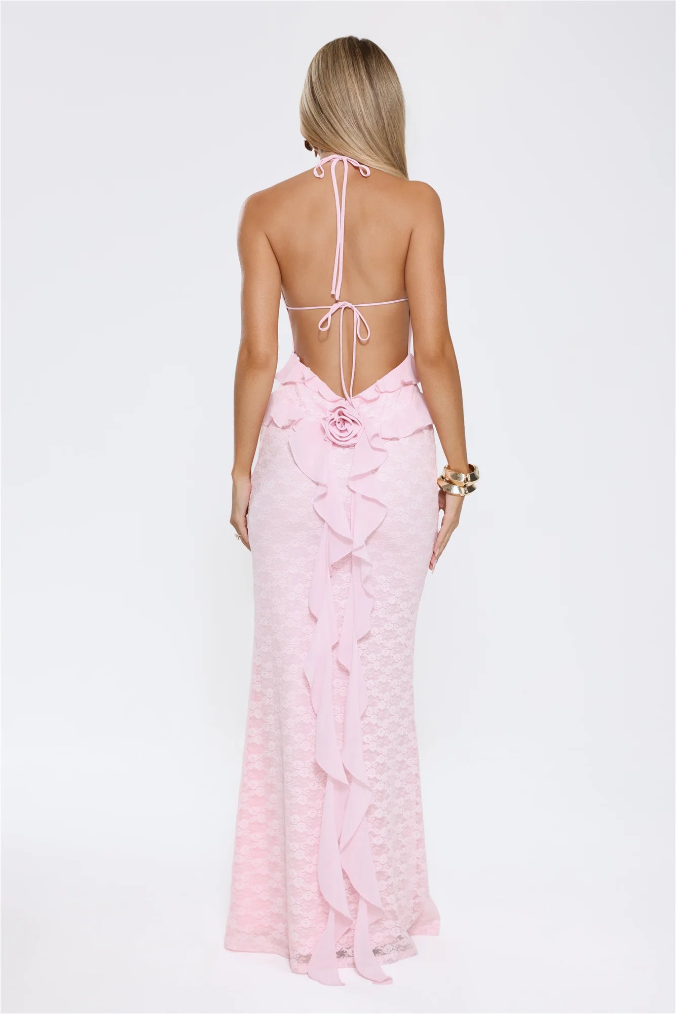 Aurora Serenade Halter Maxi Dress Pink