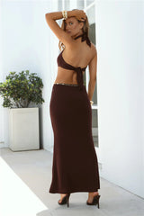 Tropical Tease Halter Maxi Dress Chocolate
